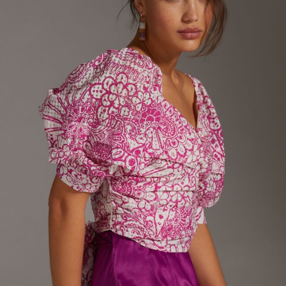 Maeve Tie-Back Printed Crop Top